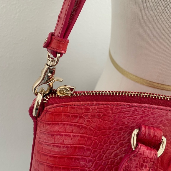 Brahmin Leather Signature Crocodile Embossed Red Leather Satchel - Picture 3 of 9